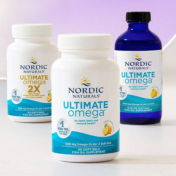 Nordic Naturals Ultimate Omega fish oil capsules designed to support heart, brain, and daily wellness naturally