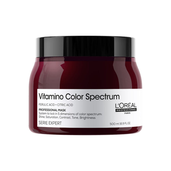 L'Oreal Vitamino Color Spectrum hair mask jar on a white background