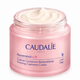 Caudalie Resveratrol-Lift Firming Cashmere Cream in a pink jar with an open lid showing the cream inside, on a white background.