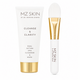 MZ Skin Cleanse & Clarify dual action cleanser and mask set, featuring a white squeeze tube with a gold cap next to a white and gold applicator brush on a white background.
