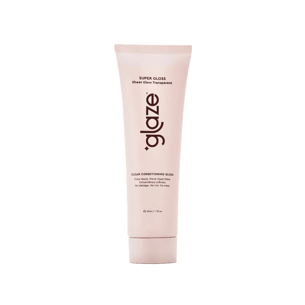 Tube of 'glaze' clear conditioning gloss on a light pink background