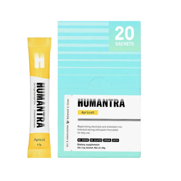 Humantra Apricot dietary supplement package with a single sachet on a white background