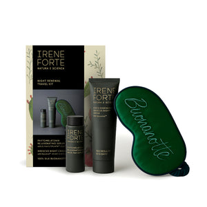 Irene Forte night renewal travel kit with eye mask on a white background