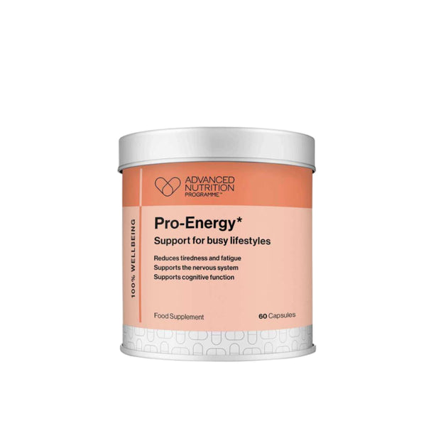 Supplement container labeled 'Pro-Energy' by Advanced Nutrition on a white background
