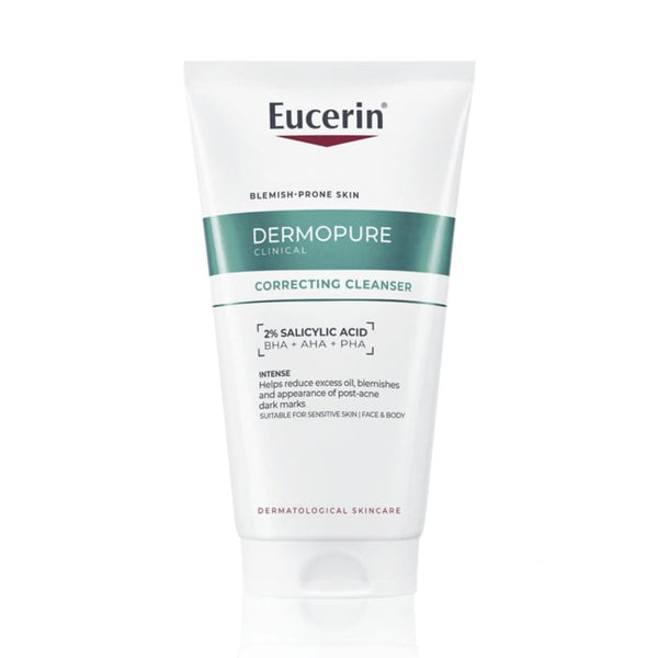 Eucerin Dermopure Correcting Cleanser tube on a white background