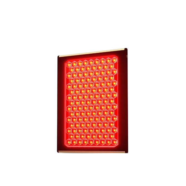 A rectangular red LED light panel with a gold-toned frame, shown against a plain white background.