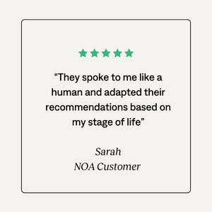 Five-star review from a NOA Customer praising personalized service.