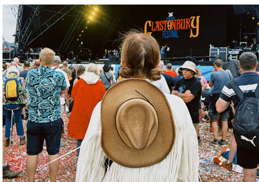 Jess watching the pyramid stage at Glastonbury