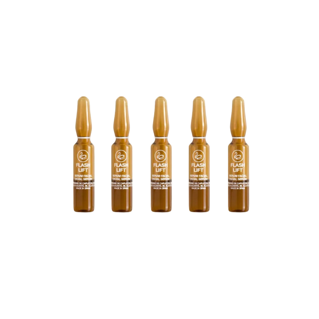 Fiveampoules labeled 'FLASH LIFT' on a white background