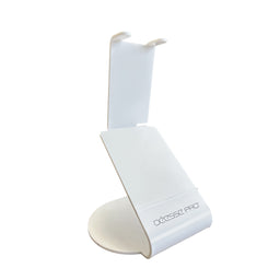 White electronic device with a stand on a white background