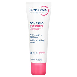 Bioderma Sensibio Defensive Active Soothing Cream in a 40 ml white squeeze tube with a pink cap, on a white background.