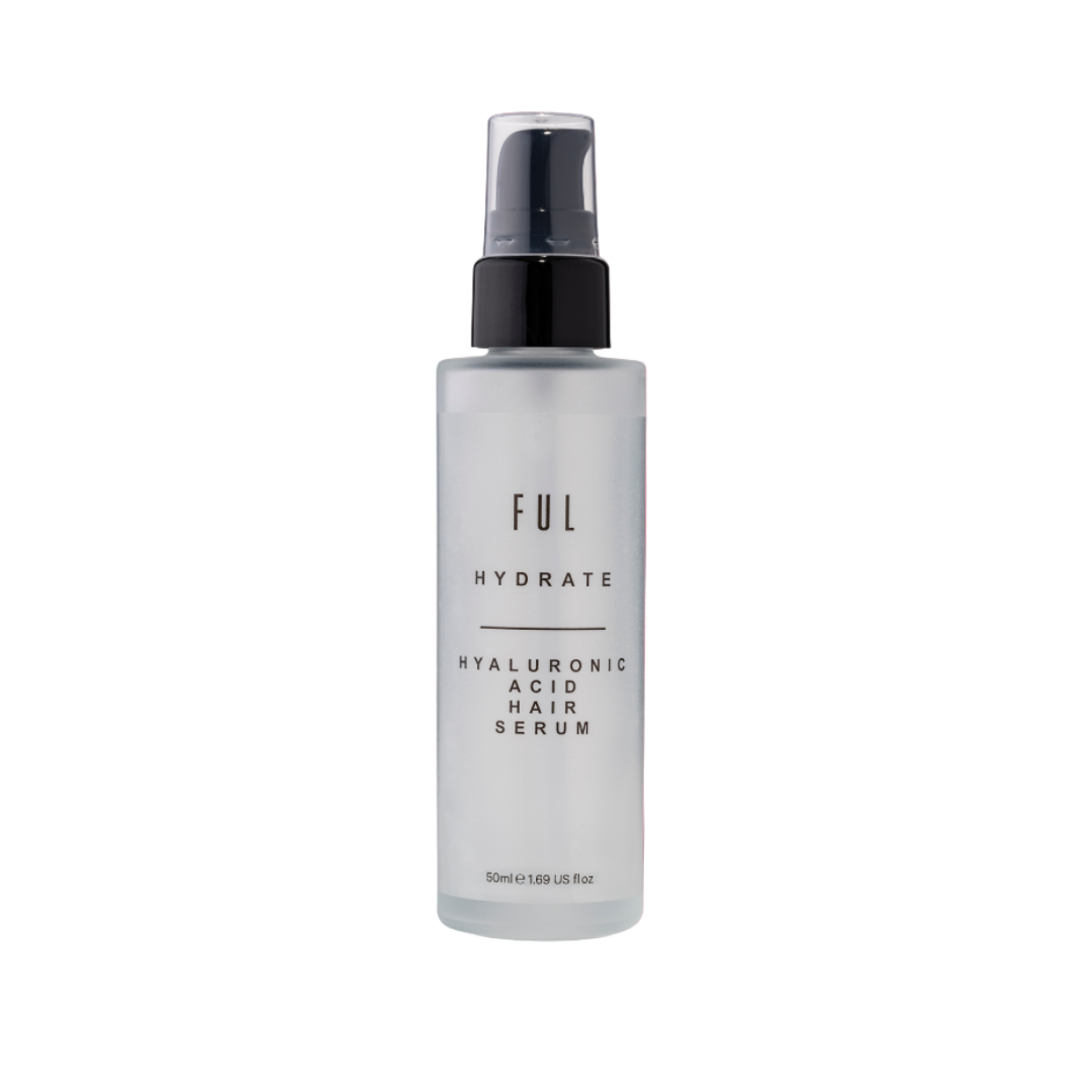 Ful Hydrate Hyaluronic Acid Hair Serum bottle on a pink background