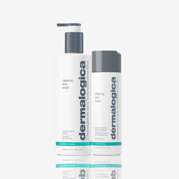Two bottles of Dermalogica clearing skin wash on a white background