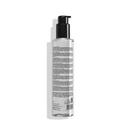 Clear bottle with black pump on a white background