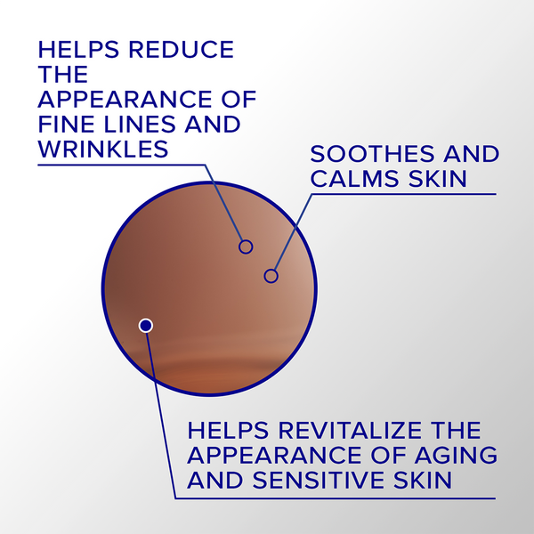 Diagram of skin with text highlighting benefits on a light gray background