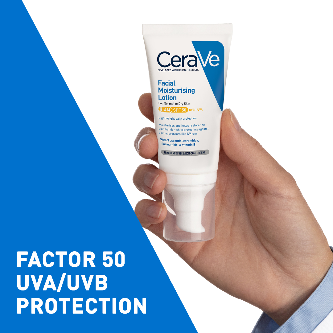 CeraVe AM Facial Moisturising Lotion SPF50 with Ceramides & Vitamin E for Normal to Dry Skin 52ml