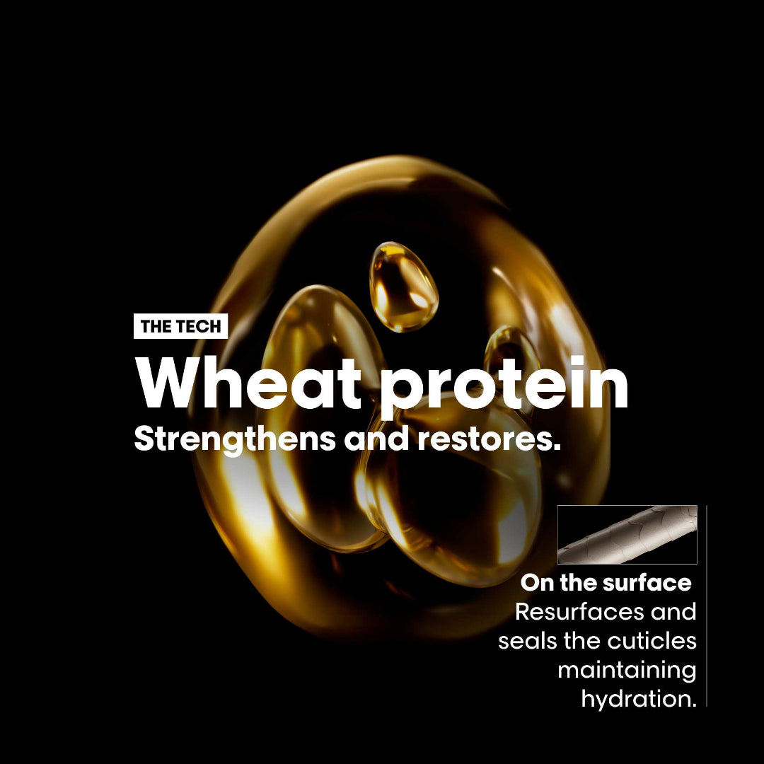 Wheat protein advertisement with liquid droplet on black background