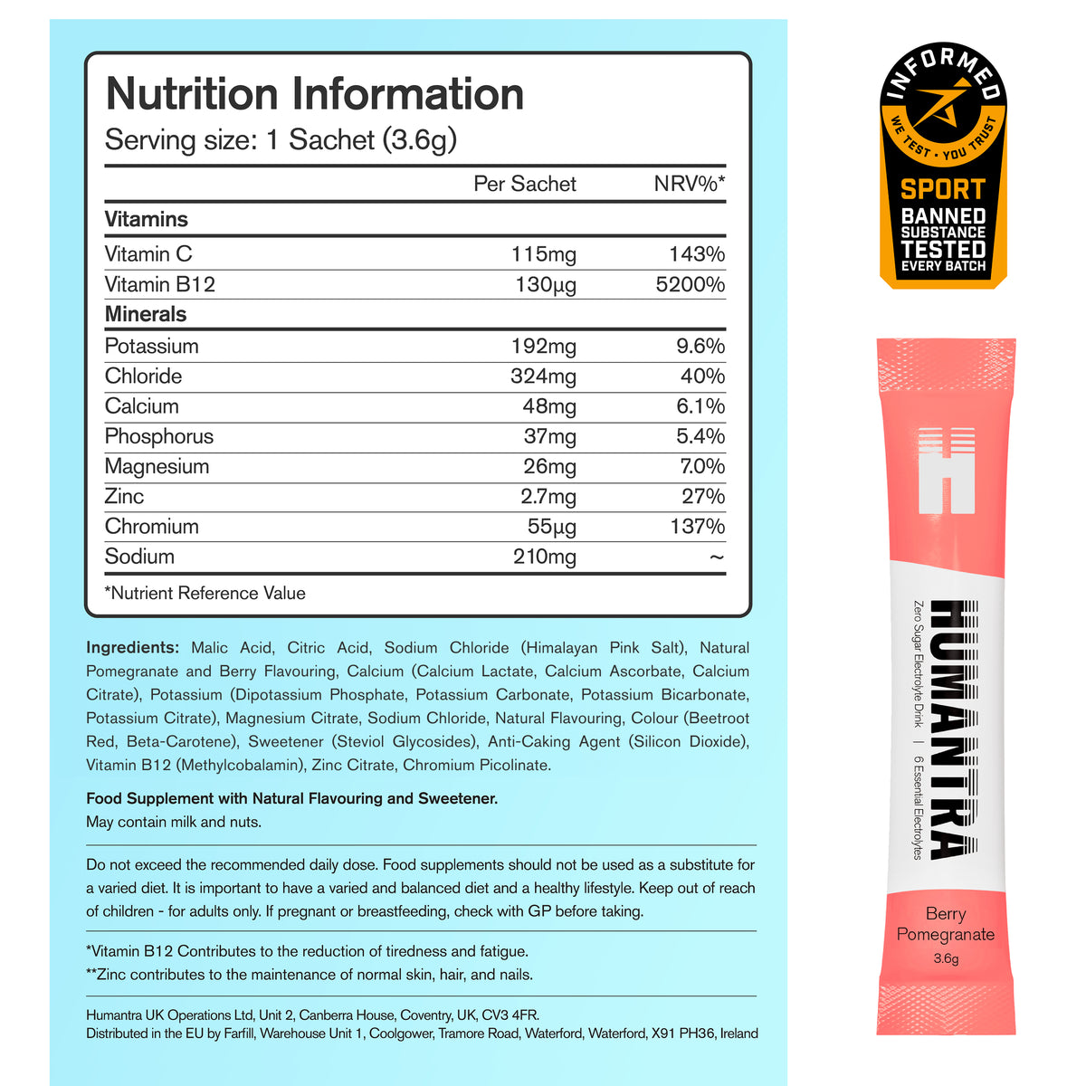 Humantra Berry Pomegranate Electrolyte Powder, 20 Sachets