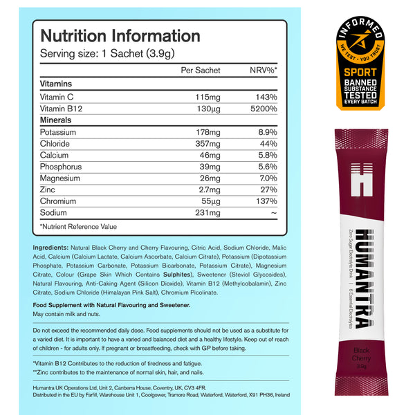 Humantra Black Cherry Electrolyte Powder, 20 Sachets