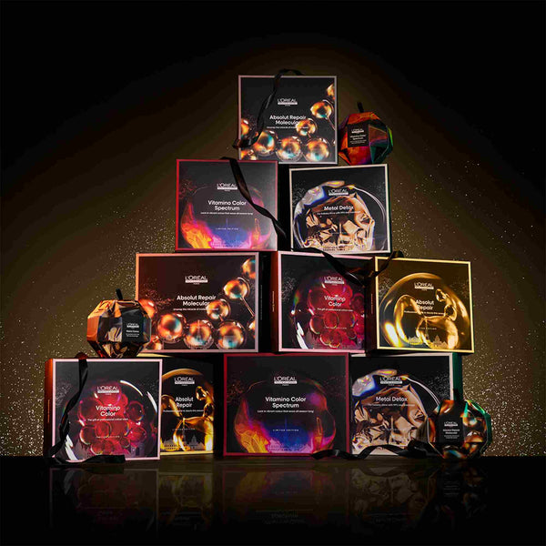 Collection of L'Oreal products displayed against a dark background