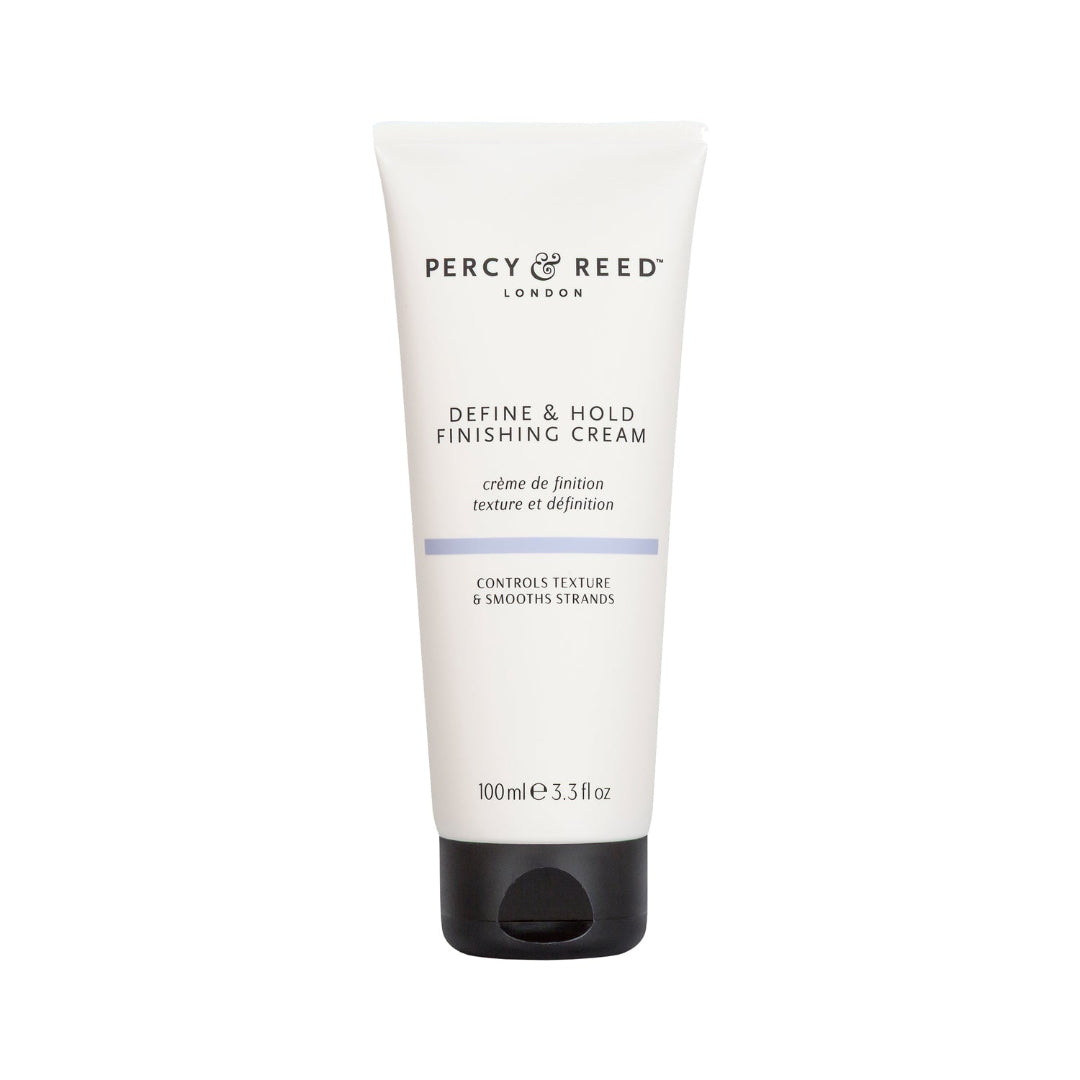 Percy Reed London Define & Hold Finishing Cream in a white squeeze tube with a black cap, shown on a plain white background.