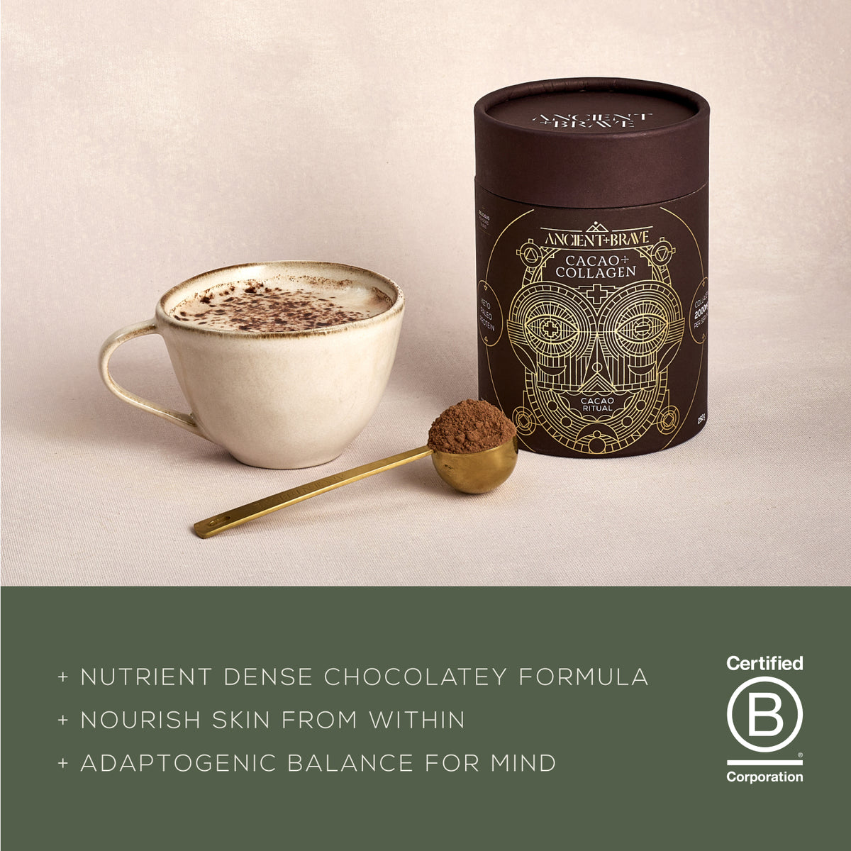 Ancient + Brave Cacao + Collagen Supplements Tub