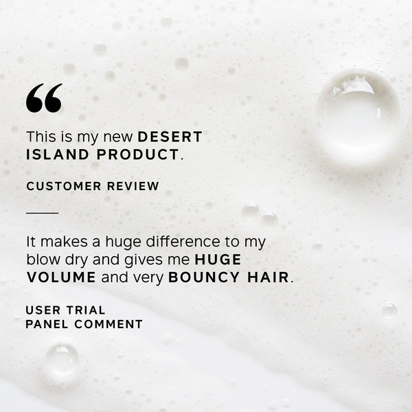 Product review text on a textured white background