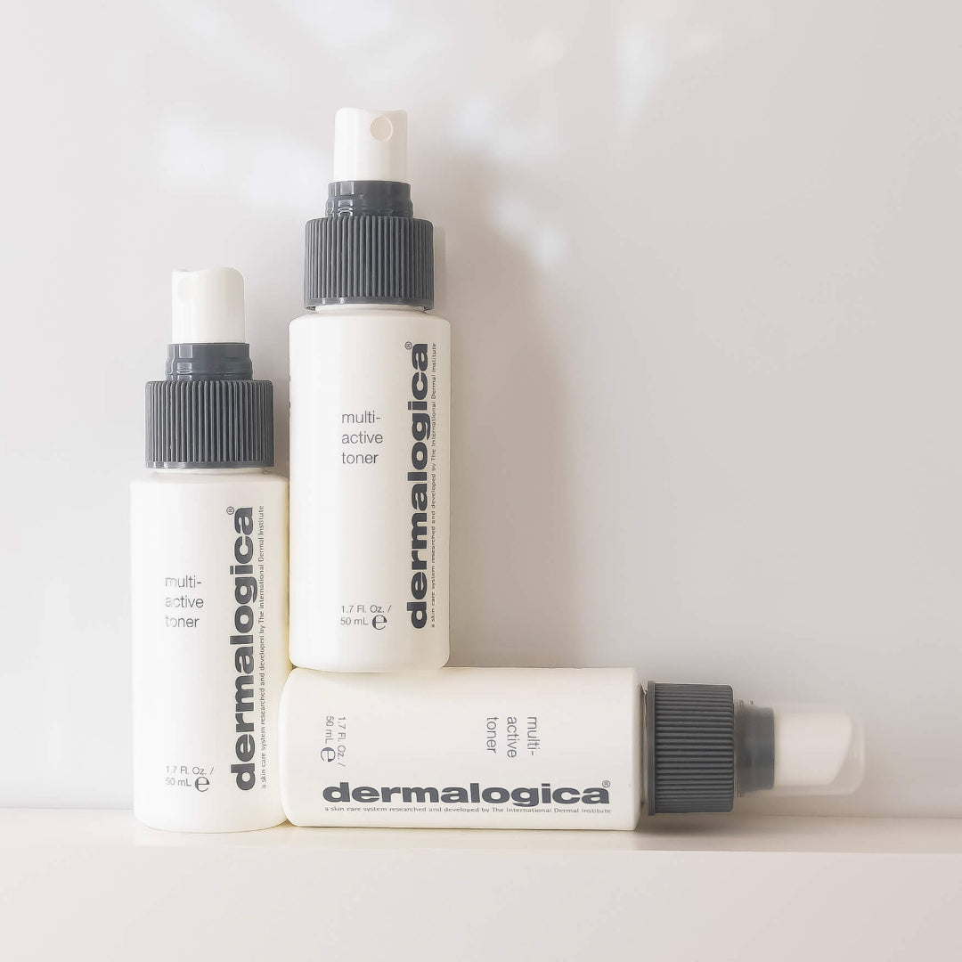 Three Dermalogica skincare products on a light gray background