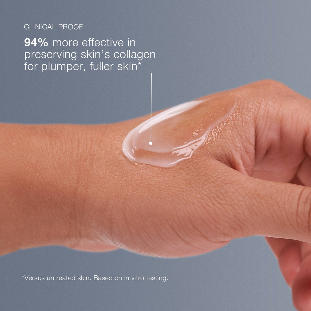 Hand applying cream with text about clinical proof of effectiveness on skin.