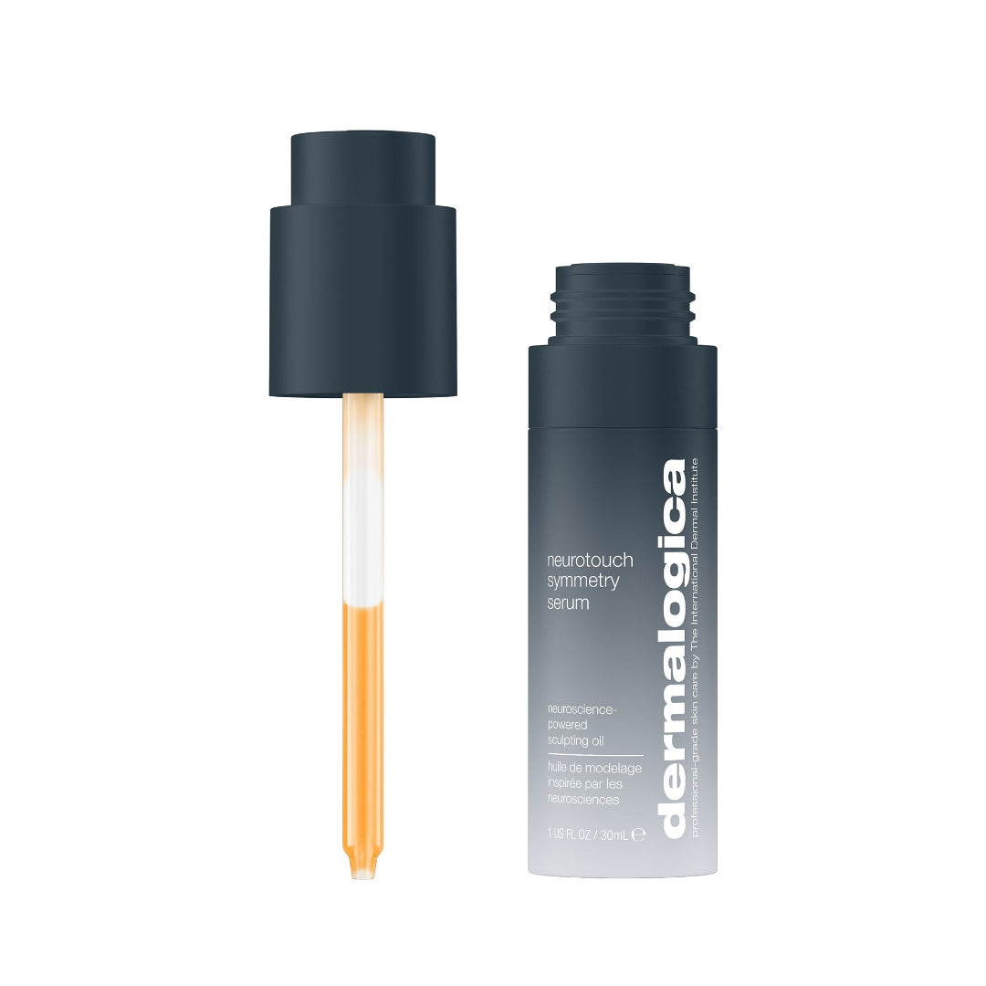 Dermalogica neurotouch symmetry serum with applicator on a white background