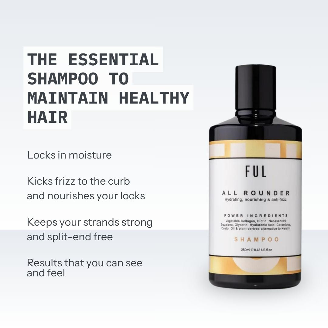 Ful shampoo bottle with text on a light gray background