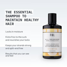 Ful shampoo bottle with text on a light gray background