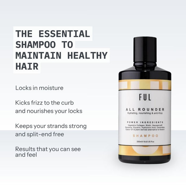 Ful shampoo bottle with text on a light gray background
