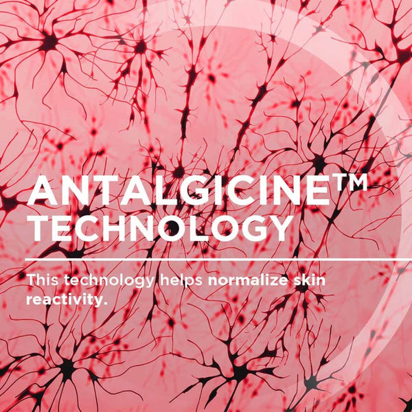 Advertisement for Antalgicine Technology with neural network illustration on pink background