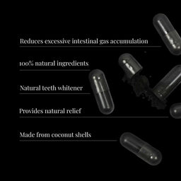 Capsules with text highlighting benefits on a black background