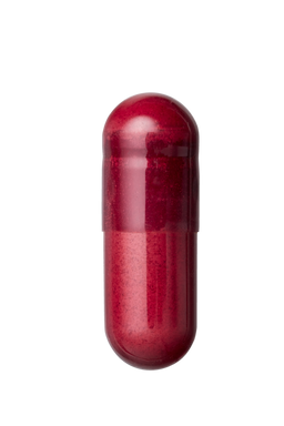 Red cylindrical object on a white background