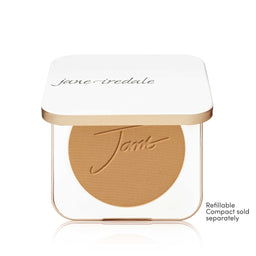 Jane Iredale compact powder with a white lid on a white background