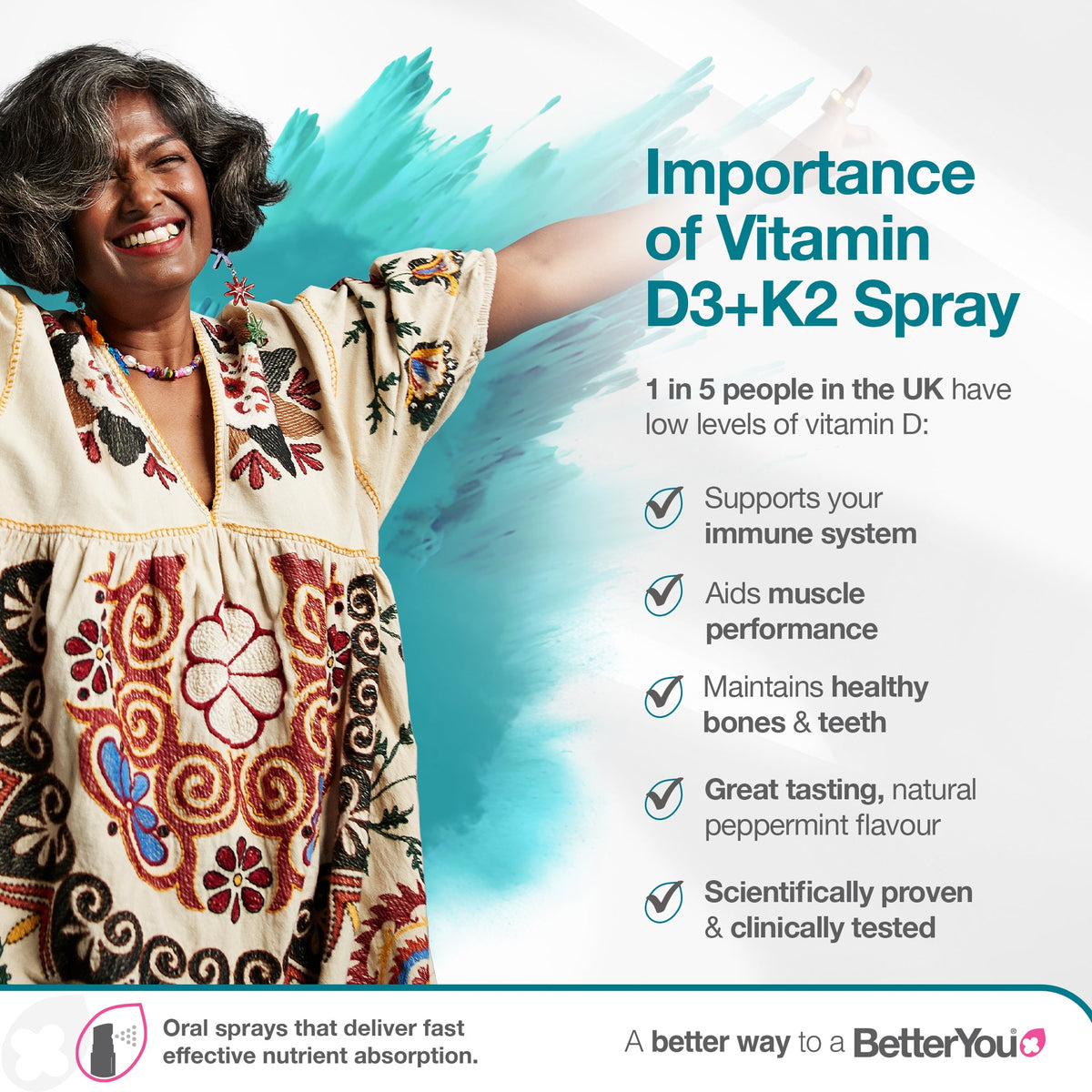 BetterYou Vitamin D3 4000iu + K2 Oral Spray 15ml