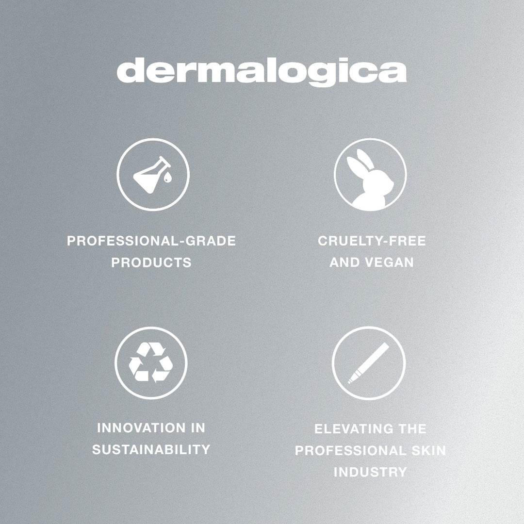Dermalogica brand information on a gray background