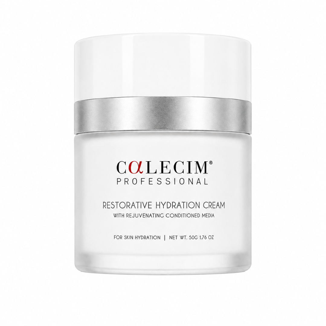 Colecim Professional Restorative Hydration Cream in a white jar with a metallic silver band and black text, set against a plain white background.