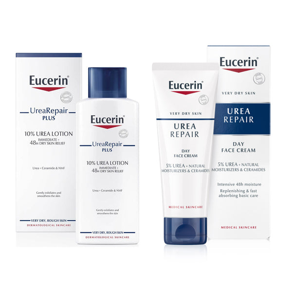 Eucerin Urea Repair 10% Body Lotion with Replenishing 5% Urea Face Cream Bundle