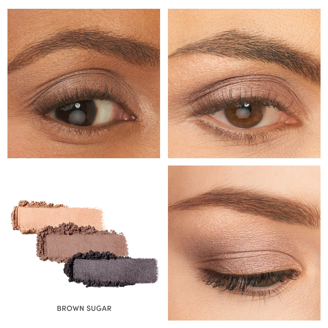 Makeup product with swatches and application on eyes