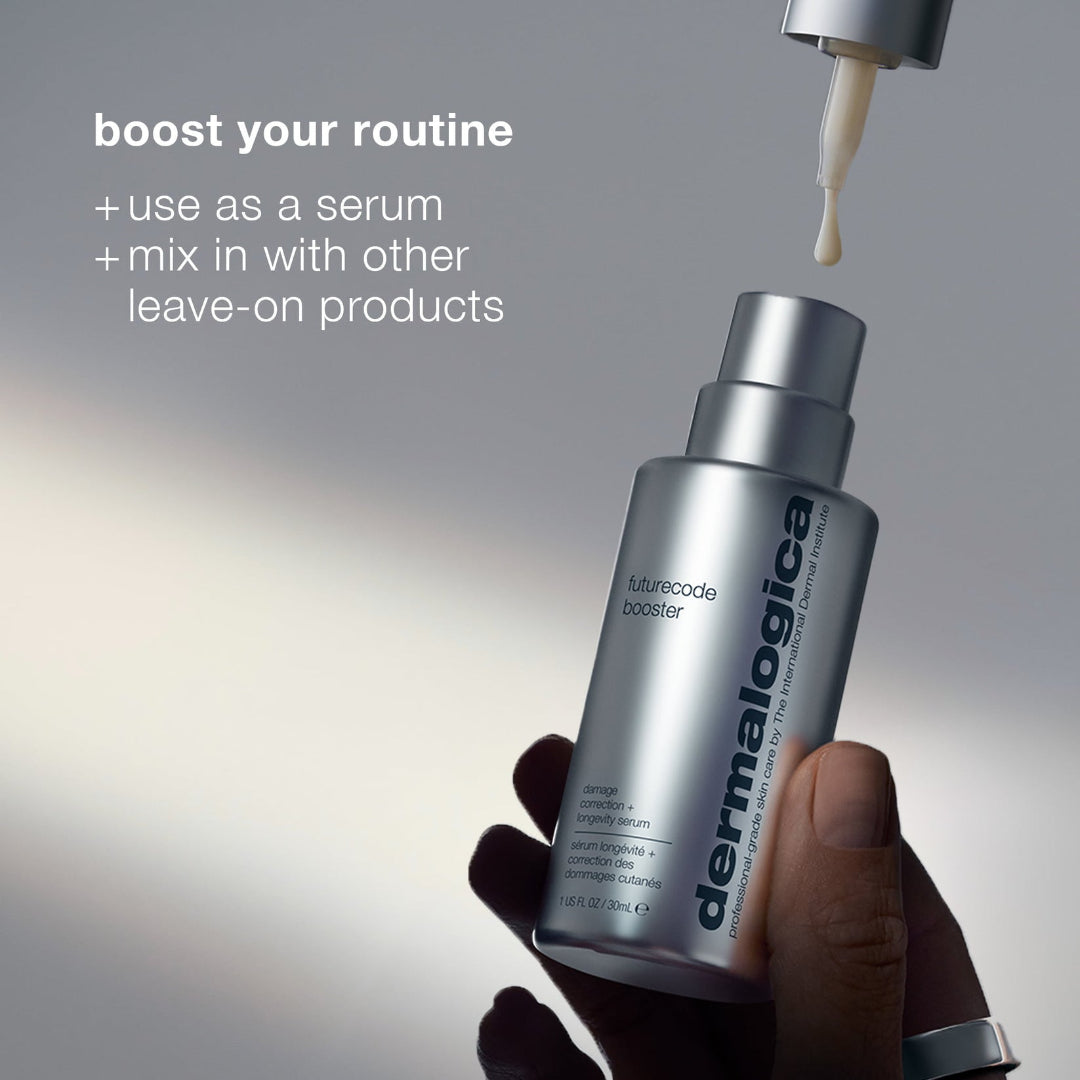 Dermalogica serum bottle with dropper being used, on a neutral background