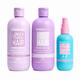 Three HAIRBURST hair care products on a white background: a lavender shampoo bottle, a purple conditioner bottle, and a turquoise spray bottle with a pink sprayer labeled Volume & Growth Elixir.