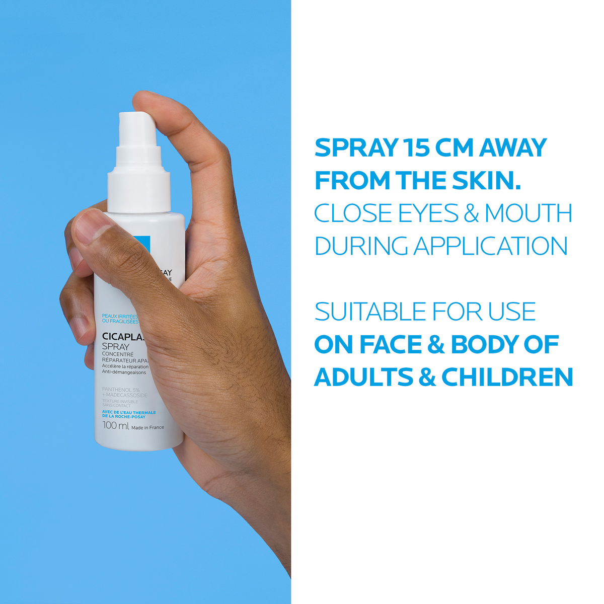 spray 15cm away from the skin 