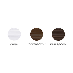 Color swatches labeled 'Clear', 'Soft Brown', and 'Dark Brown' on a white background.
