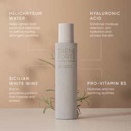 Irene Forte skincare product with ingredients listed on a beige background