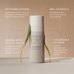 Irene Forte skincare product with ingredients listed on a beige background