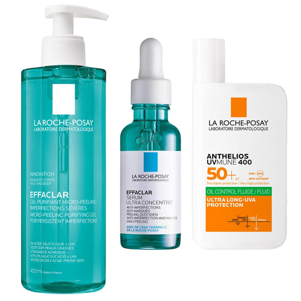 La Roche-Posay Breakout-Fighting Set- High Strength: Effaclar Cleanser, Serum & Corrective Care