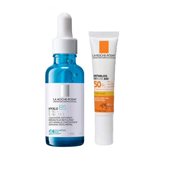 La Roche-Posay Hyalu B5 Suractivated Anti-wrinkle Replumping Serum 30ml with Travel Size UVMune 400 Invisible Fluid SPF50+ Bundle